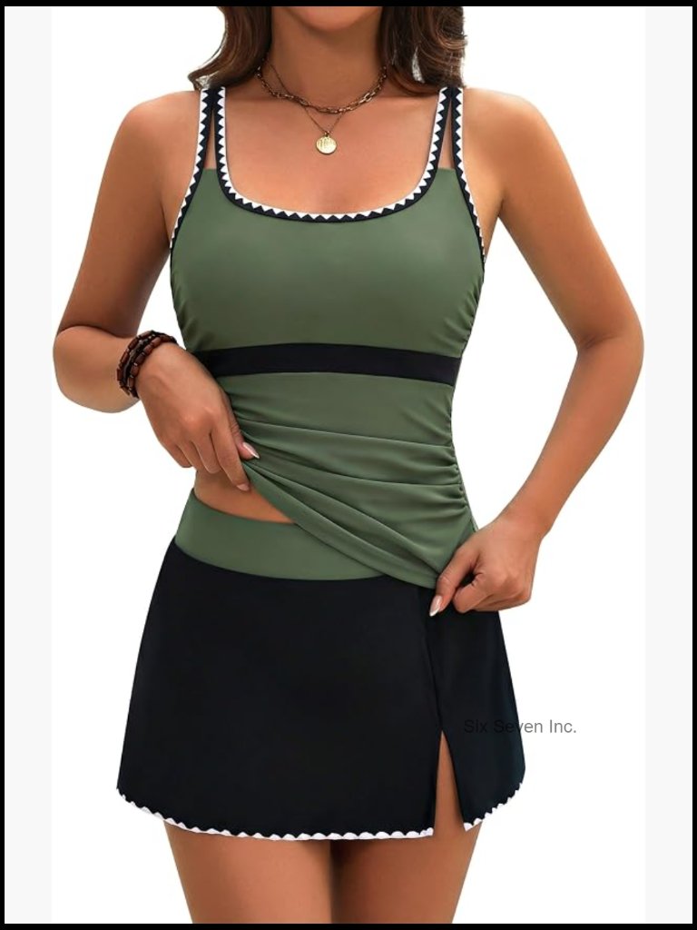 Tankini Swimsuits Tummy Control Two Piece Bathing Suit Modest Swim Skirt Color